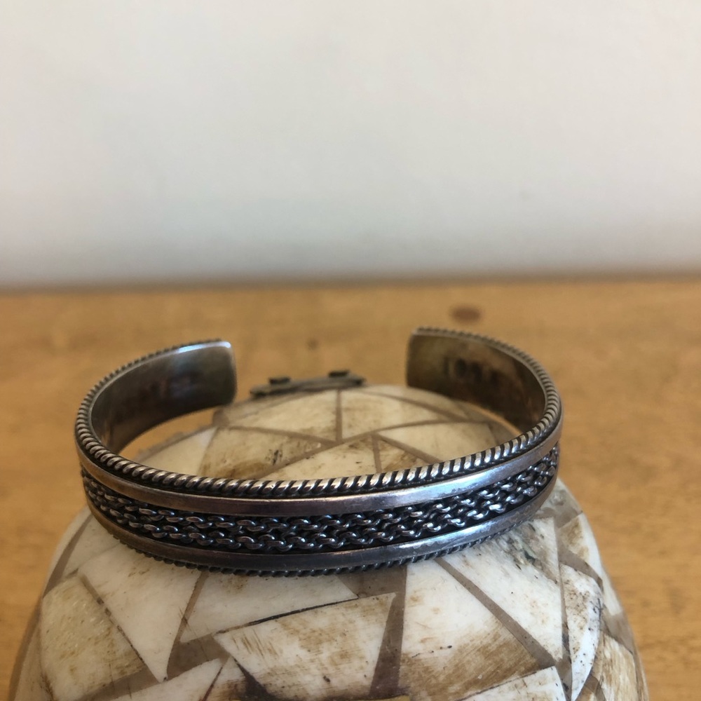Sterling Silver Native American Navajo Bracelet Signed Tahe